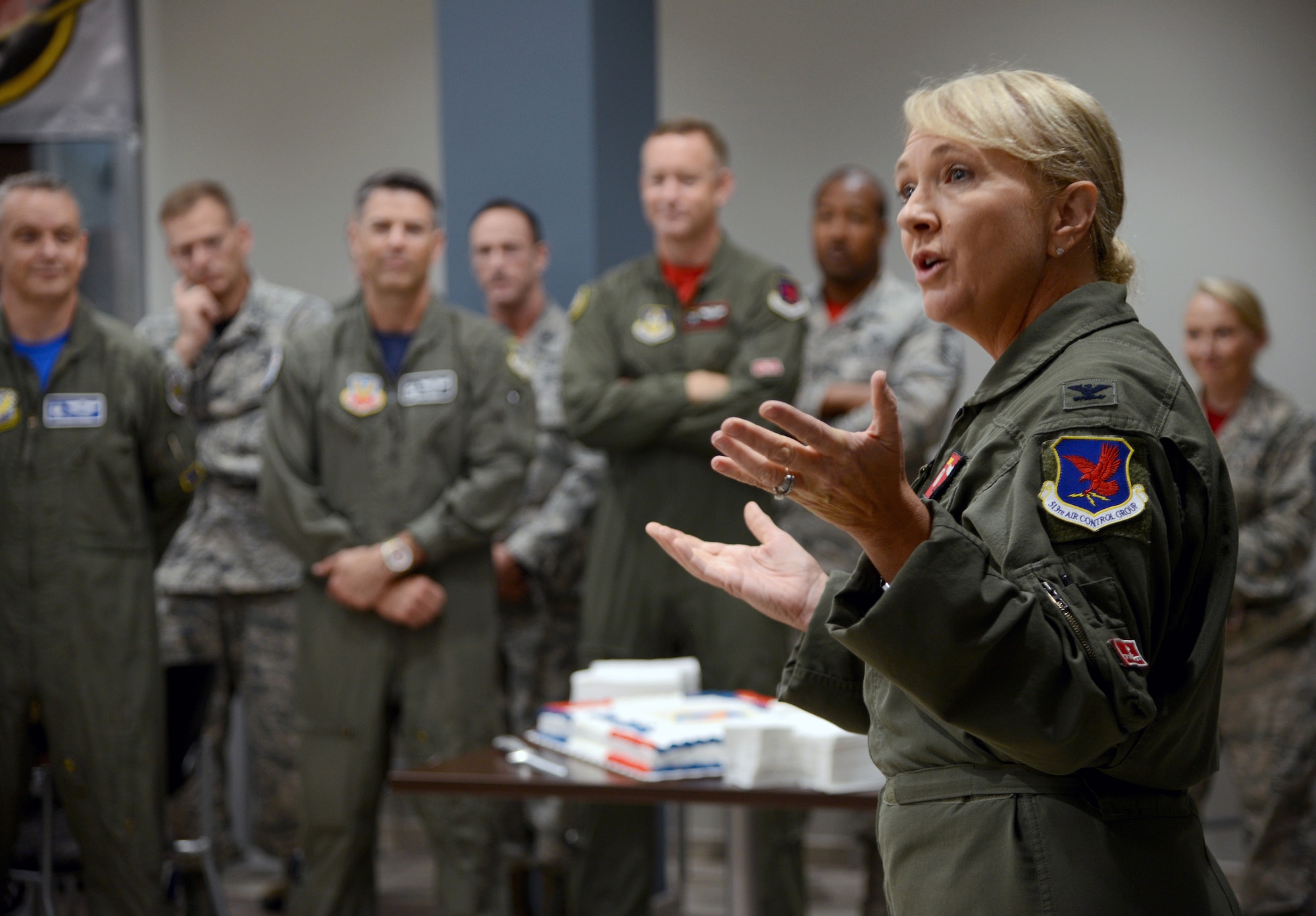 "Good things come to those who work hard for it," quoted Col. Laurie Dickson, commander of the 513th Air Control Group, as she welcomed guests to the ribbon cutting ceremony for Bldg. 461, the new home of the Thumpers.The 513th is a Reservist group which supports the 552nd Air Control Wing. The new 30,000 sq. ft. operations center will combine the 513ACG, the 513th Operations Support Flight (513OSS) and the 970th Airborne Air Control Squadron, after 20 years of being geographically separated on base.