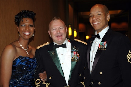 (Left to right) Darlene Jenkins, Col. Donald P. Laucirica and then Staff Sgt. Mark Jenkins share a smile during the Colordao Military Ball, March 31, 2012 in Westminster, Colo. (Photo provided by Col. Donald P. Laucirica/Used with permission)