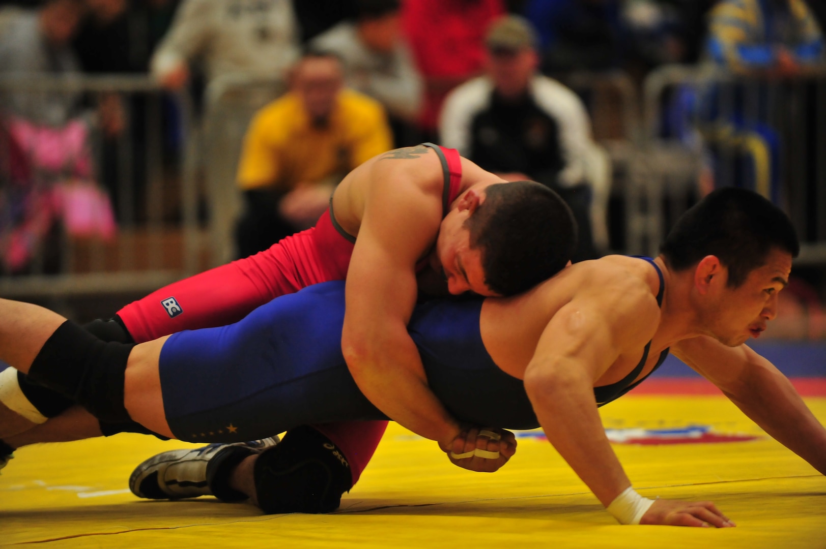 Colorado Army National Guard Soldiers in the World Class Athlete Program compete in Greco-Roman wrestling at the Dave Schultz Memorial International championship at the Olympic Training Center in Colorado Springs, Colo., Jan. 31, 2013. The WCAP provides outstanding Soldier-athletes the support and training required to compete and succeed in national and international competitions leading to Olympic and Paralympic Games, while maintaining a professional military career and promoting the U.S. Army throughout the world. (Army National Guard photo by 2nd Lt. Skye A. Robinson/RELEASED)