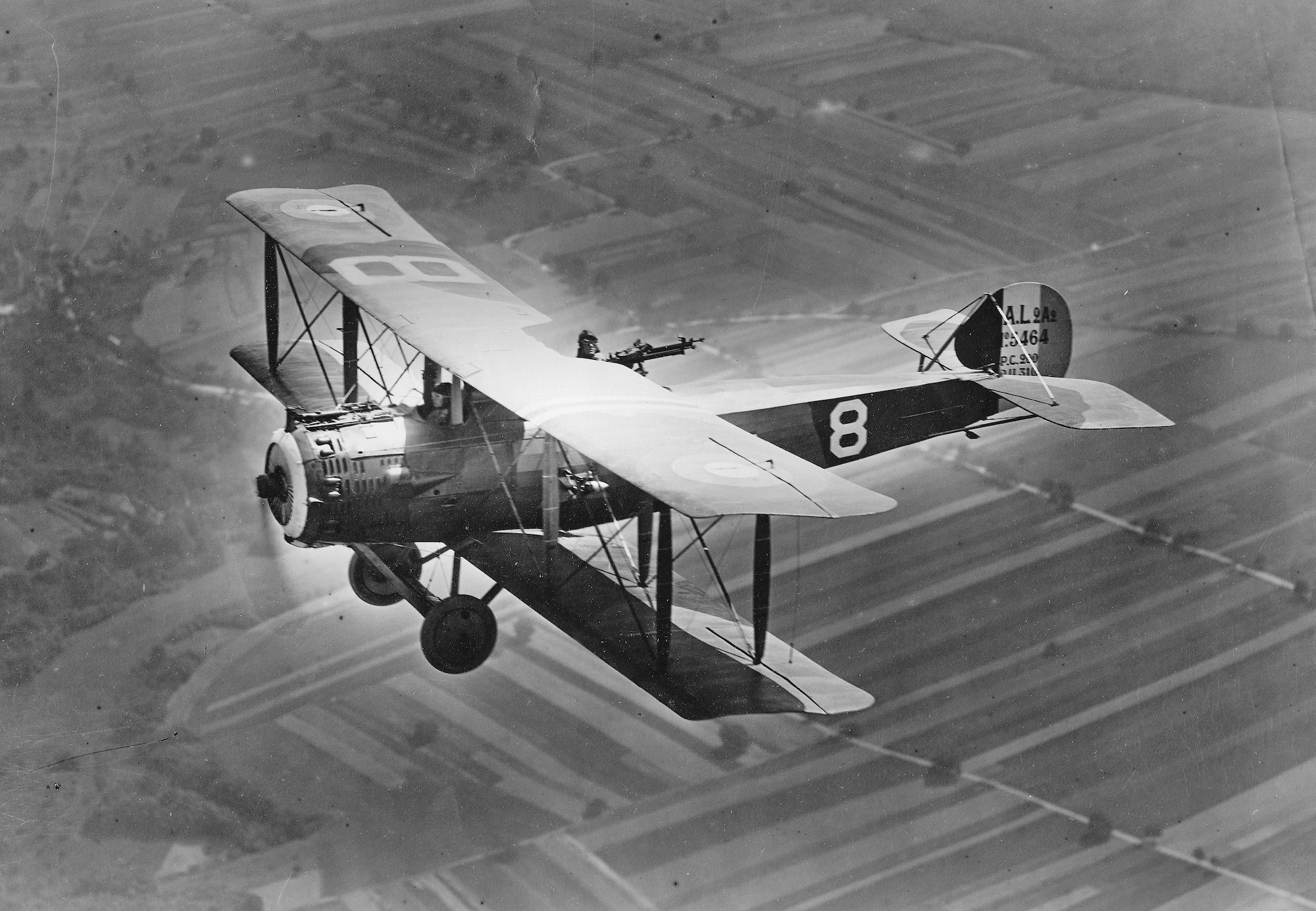 A Salmson 2A2 of the 1st Aero Squadron over France during World War I, 1918. (U.S. Army Air Service Courtesy photo)