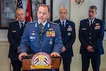 His Royal Highness Lt. Gen. Prince Feisal bin Al-Hussein speaks, at a news conference, about the current struggles in the Middle East, saying that the "United States has an ally in Jordan."

Behind Feisal are: Maj. Gen. H. Michael Edwards, the Adjutant General of Colorado; Maj. Gen. Douglas McGregor, the National Guard Bureau director of Strategic Policy, Plans and International Affairs; and Brig. Gen. Peter Byrne, director of Joint Staff for the Colorado National Guard.

In recognition of the 10th Anniversary between the Hashemite Kingdom of Jordan and the Colorado National Guard, Feisal and Maj. Gen. Mansour Al-Jobour, the commander fo the Royal Jordanian Air Force, visited Colorado and attended an office call with Colorado Gov. John Hickenlooper, escorted by Edwards.

(U.S. Air National Guard Photo by Capt. Darin Overstreet /RELEASED)