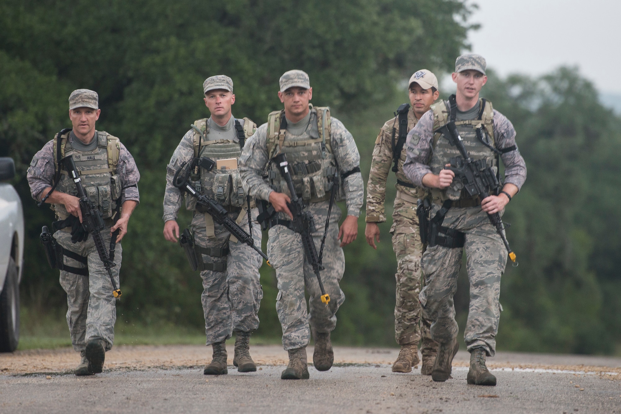 Air Force Materiel Command competitors begin the first day of competition in a dismounted operation competition during Air Force Defender Challenge Sept. 11, 2018 at Joint Base San Antonio-Camp Bullis, Texas. The team captured third place overall at the competition.  (U.S. Air Force Photo By Andrew C. Patterson)