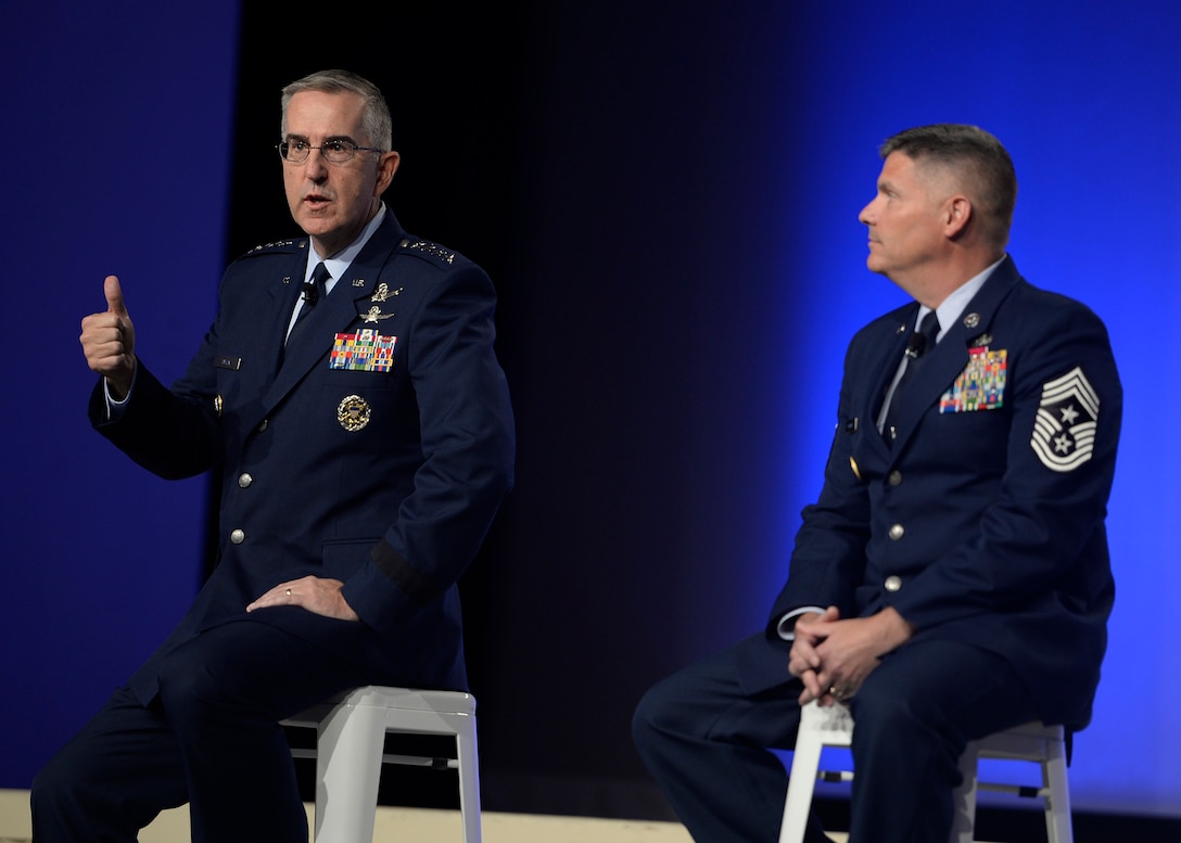 Four-star Air Force general and Air Force command chief master sergeant speak at Air Force Association conference.