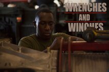 Lance Cpl. Francis Kabba loosens the bolts on a transmission hoist mount Sept. 17, 2018 at Camp Kinser, Okinawa, Japan. Motor Transportation and Maintenance Company, Maintenance Battalion, Combat Logistics Regiment 35, performs intermediate level maintenance like this to ensure the Marine Corps is combat ready. Kabba, a motor transportation mechanic, is a native of Long Island, New York. (U.S. Marine Corps photo by Lance Cpl. Jamin M. Powell)