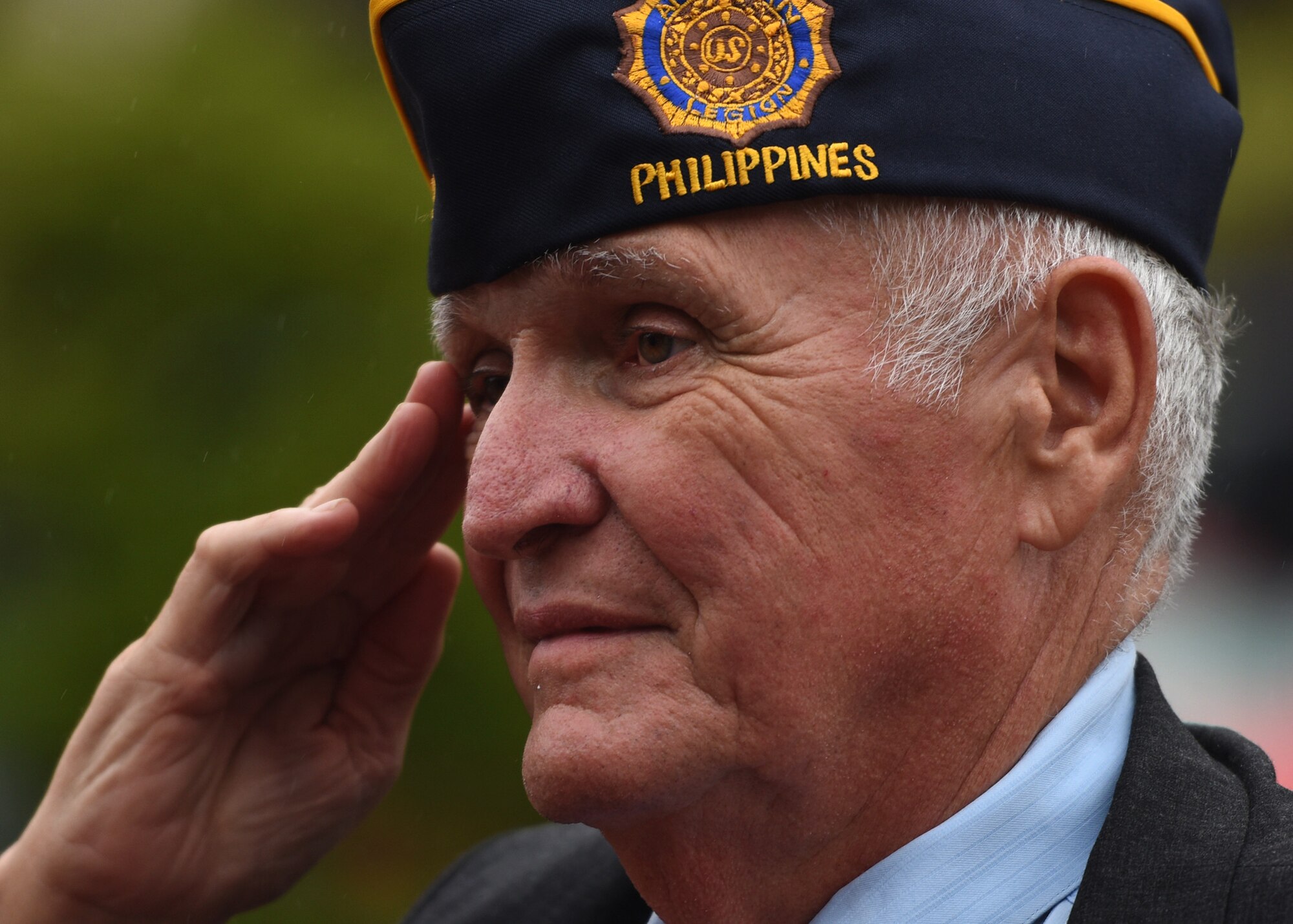 U.S. Air Force veteran Chris Vaia renders a salute during the playing of the U.S. national anthems at a prisoner of war and missing in action remembrance ceremony at Osan Air Base, Republic of Korea, Sept. 20, 2018. According to the Defense POW/MIA Accounting Agency, more than 82,000 Americans remain missing from WWII, the Korean War, Vietnam War, Cold War, Gulf Wars and other recent conflicts. (U.S. Air Force photo by Staff Sgt. Sergio A. Gamboa)