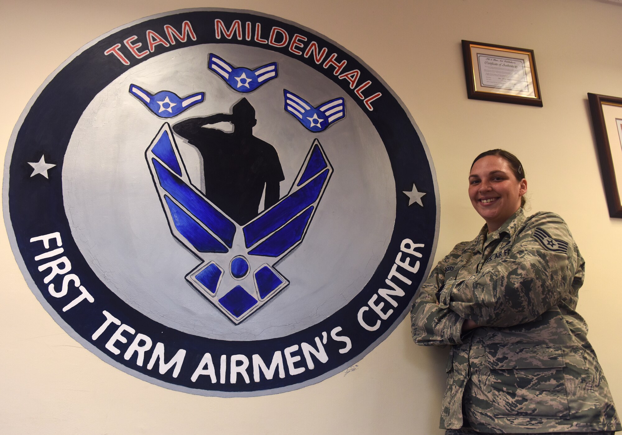 U.S. Air Force Staff Sgt. Megan Rodgers, Team Mildenhall First Term Airmen Center NCO-in-charge, smiles for a picture at RAF Mildenhall, England, Sept. 12, 2018. Rodgers, a native of Pennsylvania, was named 100th Force Support Squadron NCO of the Quarter for the months of April - June 2018. (U.S. Air Force photo by Airman 1st Class Brandon Esau)