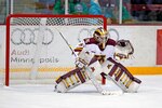 Air Force 2nd Lt. Sidney Peters, who just began her studies as a first-year medical student at the Uniformed Services University of the Health Sciences in Bethesda, Md., is shown in her goalie gear as a member of the University of Minnesota womenâ€™s ice hockey team. Peters has been named as one of the NCAA