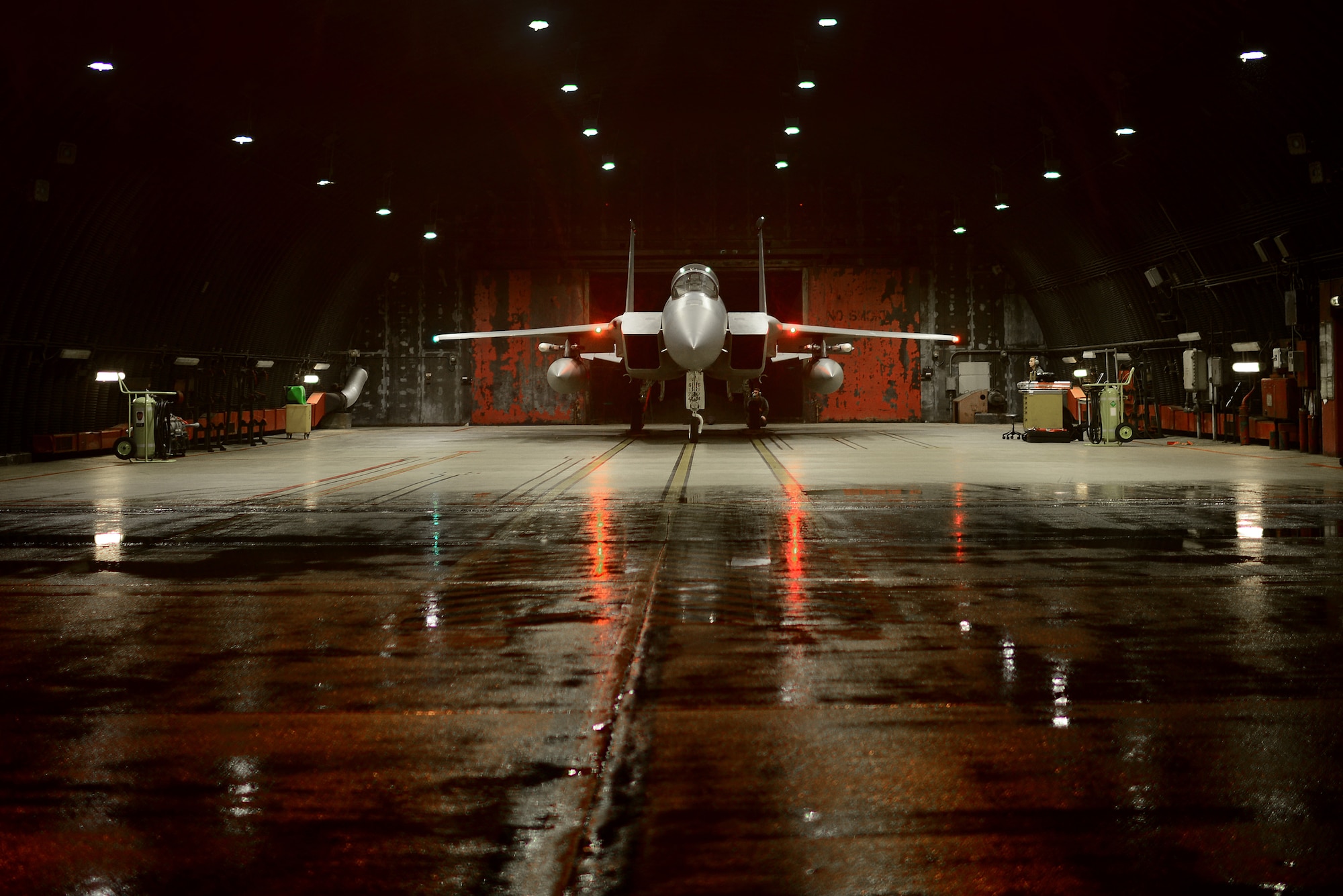 An F-15C Eagle aircrew assigned to the 493rd Fighter Squadron prepares for a sortie in support of exercise One Sky at Royal Air Force Lakenheath, England Sept. 20, 2018. The bilateral U.S., Poland training event focused on exercising rapid, responsive air operations over Poland in the event of a crisis contingency. Specific operations included defensive counter-air missions designed to improve interoperability and collective self-defense tactics and procedures. (U.S. Air Force photo/ Tech. Sgt. Matthew Plew)