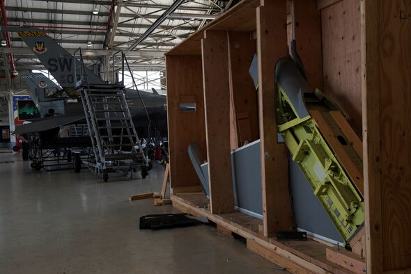 A team assigned to the 20th Aircraft Maintenance Squadron replaced the vertical stabilizer on an F-16 Fighting Falcon after noticing damage on the old tail at Shaw Air Force Base, S.C., Sept. 5, 2018.