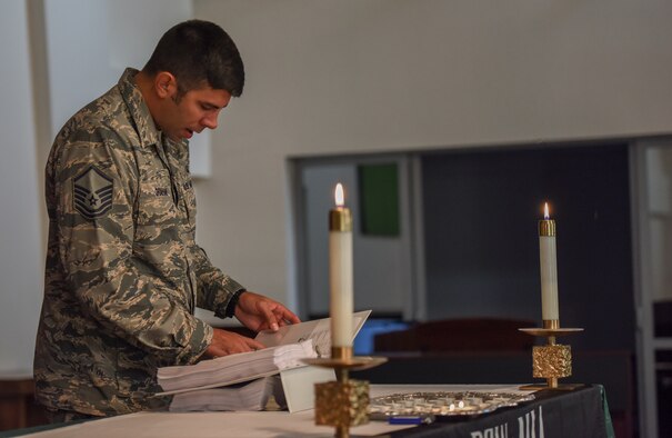 Airman recites of POW/MIA service members during the POW/MIA ceremony at Incirlik Air Base, Turkey