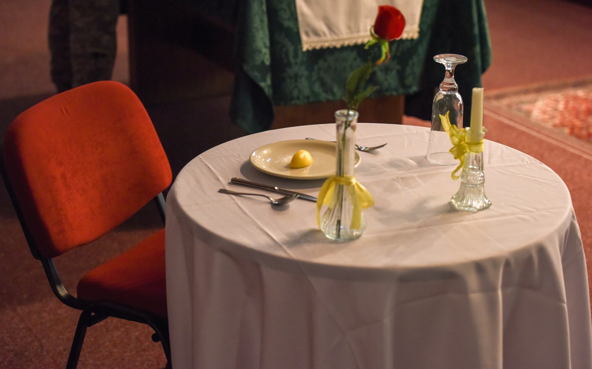 The POW/MIA table is set and serves as a central focus to honor those who cannot join their brothers and sisters in arms.