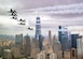 The Thunderbirds Delta formation performs a Pass in Review while flying past the Freedom Tower in New York, Sept. 17, 2018. The Thunderbirds were returning home to Nellis Air Force Base, Nev., from New Windsor, N.Y., where they performed two air shows the weekend before the flyover of the city. (U.S. Air Force photo by Staff Sgt. Ned T. Johnston)