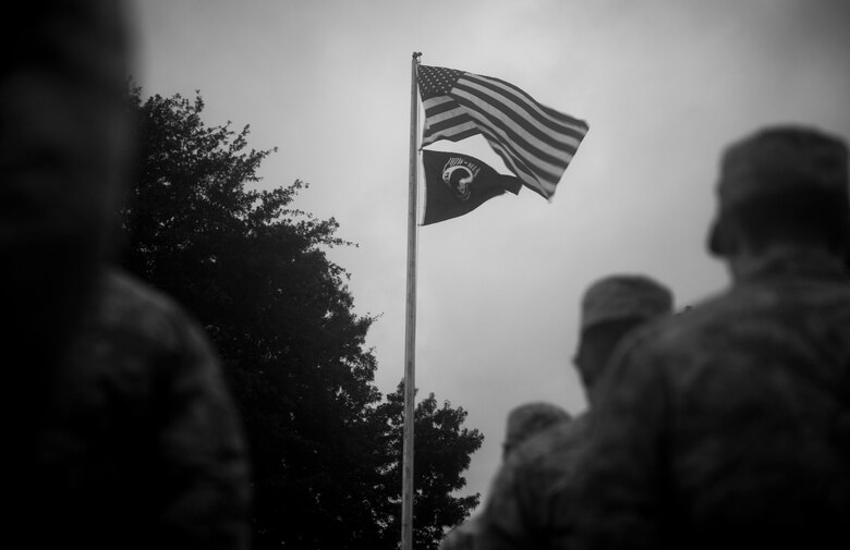 U.S. Airmen attending the Senior Master Sgt. David B. Reid Airman Leadership School bow their heads during an invocation at Shaw Air Force Base, S.C., Sept. 17, 2018.