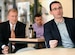 Assistant Secretary of the Air Force for Acquisition, Technology and Logistics Dr. Will Roper, right, looks on with Steven Wert, Battle Management program executive officer, Air Force Life Cycle Management Center at Hanscom Air Force Base, Mass., during a presentation at Project Kessel Run in the WeWork shared space in Boston, July 30, 2018. Roper and Wert visited the site to hear how Airmen, contractors and civilians are writing custom software applications for use at Air Operations Centers.  (U.S. Air Force photo by Todd Maki)