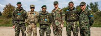 Soldiers from The United States, Romania, Moldova and Bulgaria pope for a photo during Rapid Trident 18 held at Yavoriv CTC, Ukraine, Sept. 10.