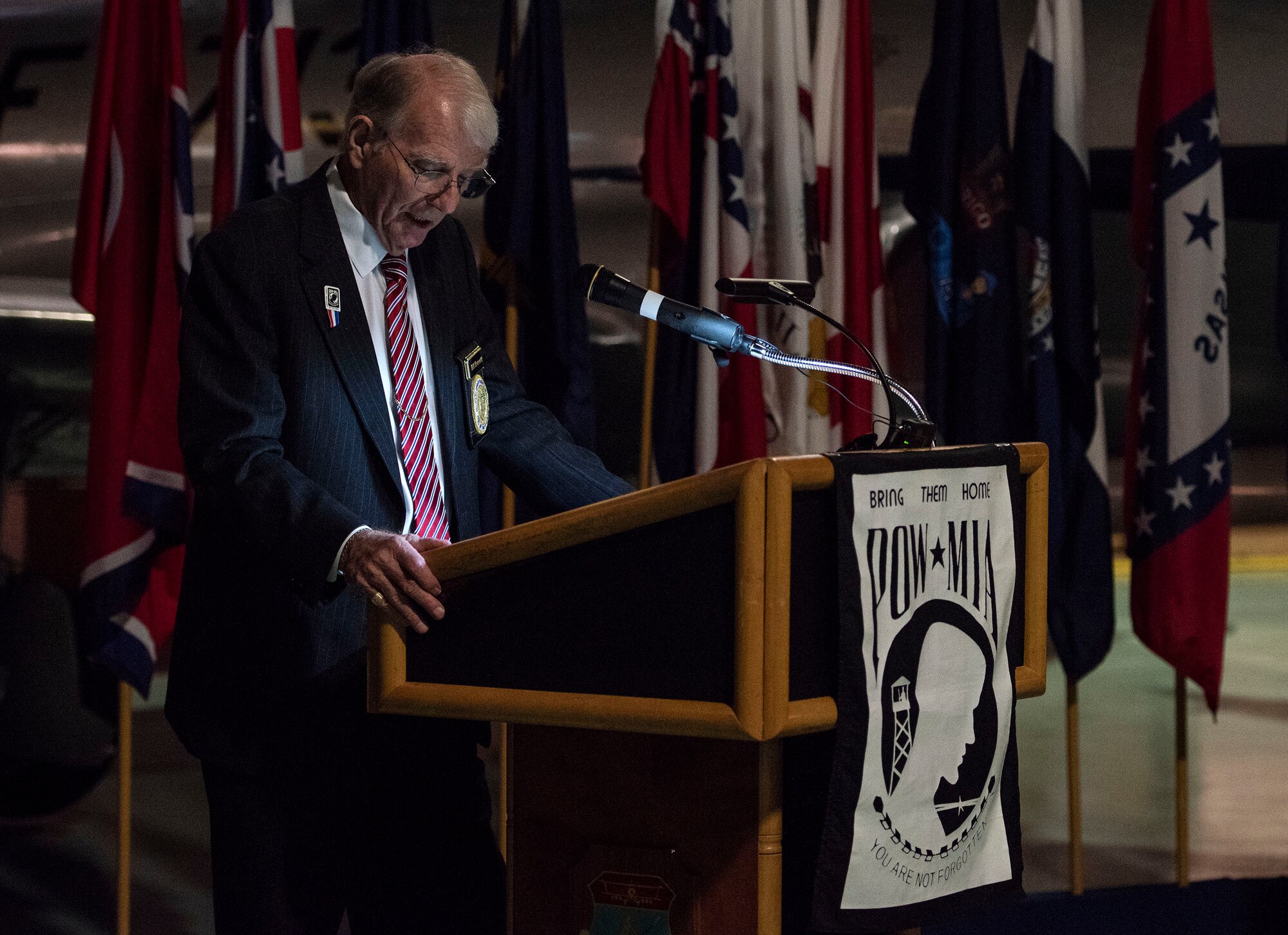 The 96th Test Wing hosted a POW/MIA Recognition Day ceremony at the Air Force Armament Museum in remembrance of America’s prisoners of war, those still missing in action and their families. The event featured guest speakers, the Missing Man Table, Niceville High School’s Opus One Chorus singers, a bag-pipe performance, a wreath presentation and a flyover.