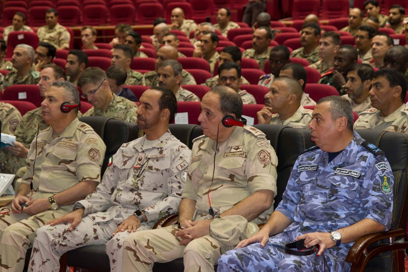 Egyptian armed forces senior leaders listen attentively during the Exercise Bright Star 2018 Senior Leader Seminar at Mohamed Naguib Military Base auditorium, Sept. 17. The seminar was used as a platform the reinforce interoperability with partner nations in the surrounding regions and strengthen existing multilateral relationships.