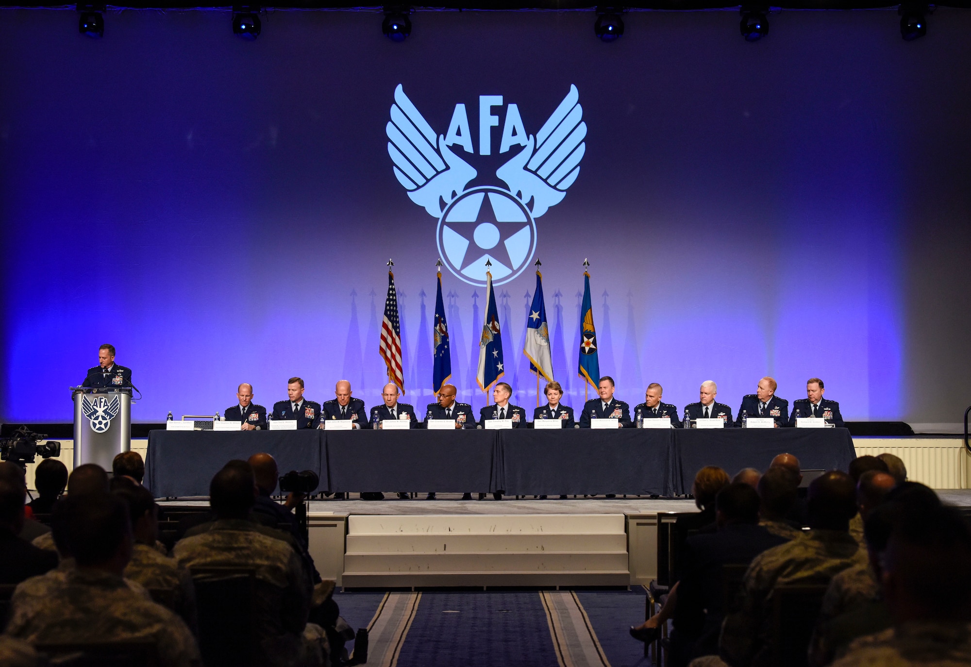 Air Force senior leaders participate in a panel discussing “Today’s Air Force” during the Air Force Association’s Air, Space and Cyber Conference Sept. 19 , 2018, in National Harbor, Md. ASC-18 is a professional development conference that offers an opportunity for Department of Defense personnel to participate in forums, speeches, seminars and workshops. (U.S. Air Force photo by Airman 1st Class Zoe M. Wockenfuss)