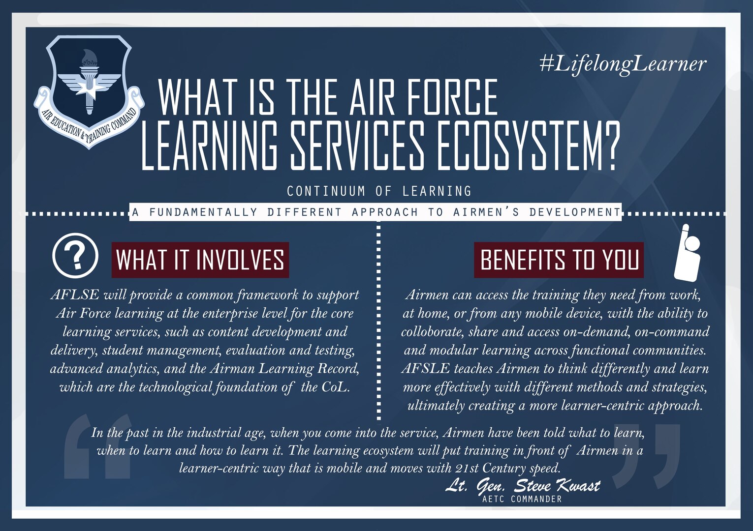 Air Education and Training Command officials announced the service’s new cloud-based learning ecosystem is currently in a beta test with four courses, with testing expected to complete in the summer of 2019 and full operational capability expected in early 2020.