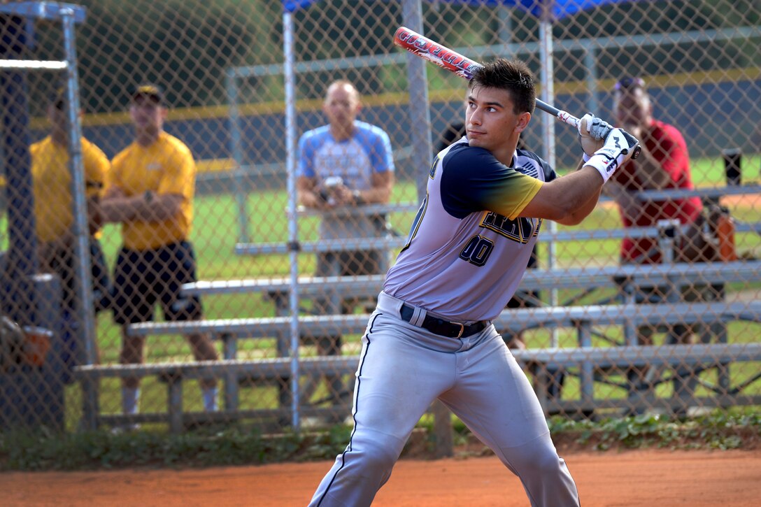 Elite military softball players from around teh Department of Defense compete to crown this year's best during the 2018 Men's Armed Forces Softball Championship held at NAS Pensacola, Fla. from September 18-22.  Teams from the Army, Marine Corps, Navy, Air Force and athletes from the Coast Guard competing with the Navy compete in a three-day tournament to determine the champion.  (U.S. Navy photo by Mass Communication Specialist 2nd Class Jerine Lee/Released)