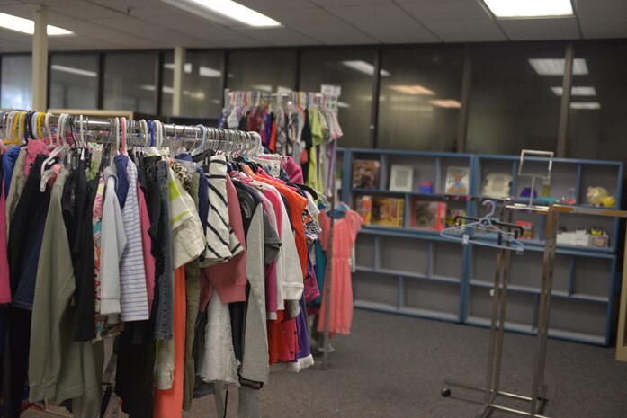 Clothes, toys and books fill up the children's section of the base resale shop at Joint Base Charleston, S.C. Sept. 4, 2018. The base recently converted the old consignment shop into a resale shop for the community to buy and donate quality used clothing and supplies.