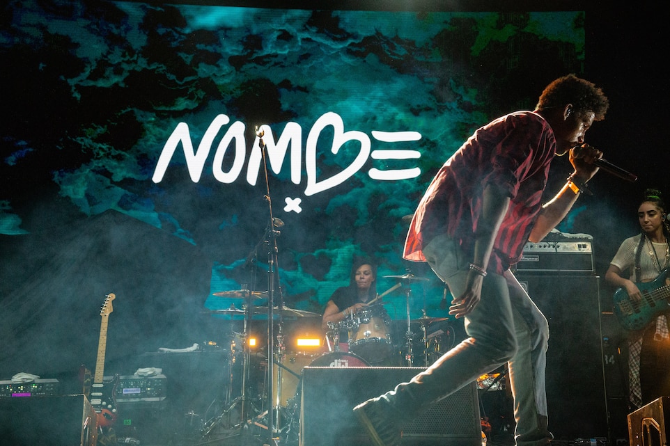 Nombe, an electric soul artist from Los Angeles, performs during the BaseFest music festival, held at Lance Cpl. Torrey L. Gray Field, aboard the Marine Corps Air Ground Combat Center, Twentynine Palms, Calif., Sept. 22, 2018. Hosted by USAA, with the help of Marine Corps Community Services, BaseFest gave Marines, their families and the local community the opportunity to unwind and listen to live music, while building bonds between the installation and the community. (U.S. Marine Corps photo by Lance Cpl. Dave Flores)