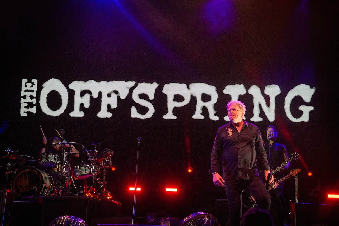 The Offspring, a popular rock band from Southern California, perform during the BaseFest music festival, held at Lance Cpl. Torrey L. Gray Field, aboard the Marine Corps Air Ground Combat Center, Twentynine Palms, Calif., Sept. 22, 2018. Hosted by USAA, with the help of Marine Corps Community Services, BaseFest gave Marines, their families and the local community the opportunity to unwind and listen to live music, while building bonds between the installation and the community. (U.S. Marine Corps photo by Lance Cpl. Dave Flores)