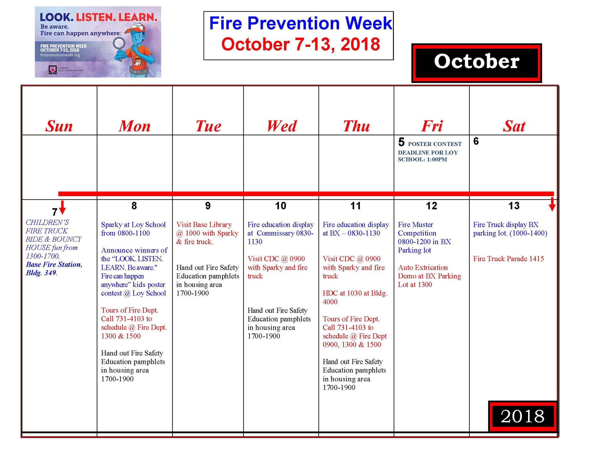 The 2018 calendar for Malmstrom Air Force Base's Fire Prevention Week. (Courtesy graphic)