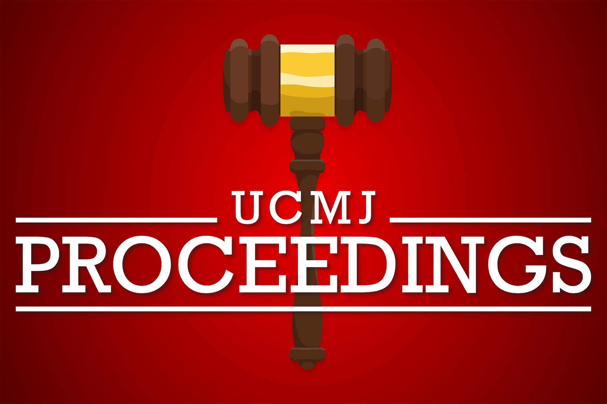 A gavel on a red background to represent UCMJ proceedings.