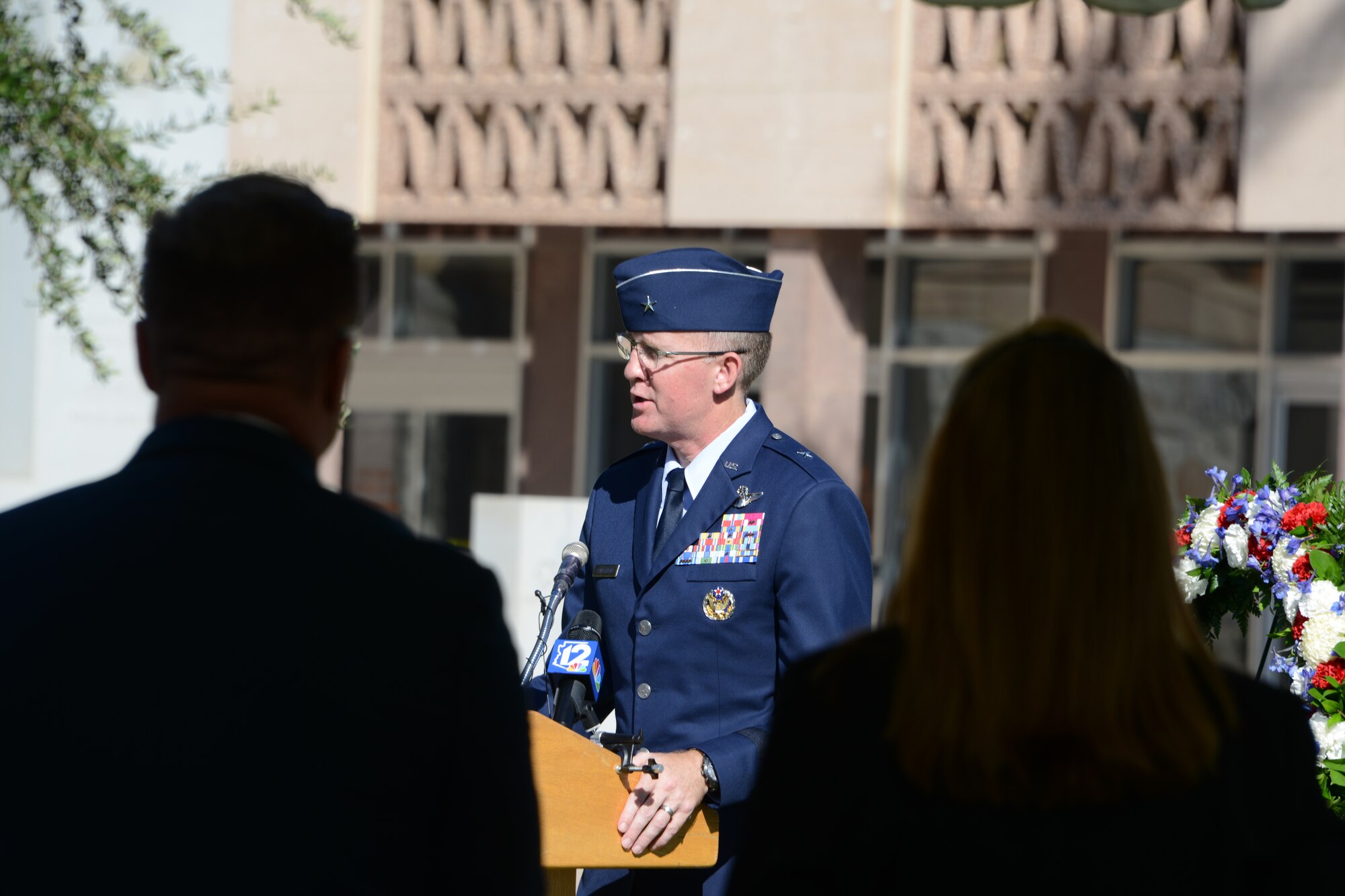 Brig. Gen. Todd Canterbury, 56th Fighter Wing commander, gives his remarks at the 100th Anniversary of the death of Lt. Frank Luke Jr. ceremony, Sept. 26, 2018 in Phoenix.
