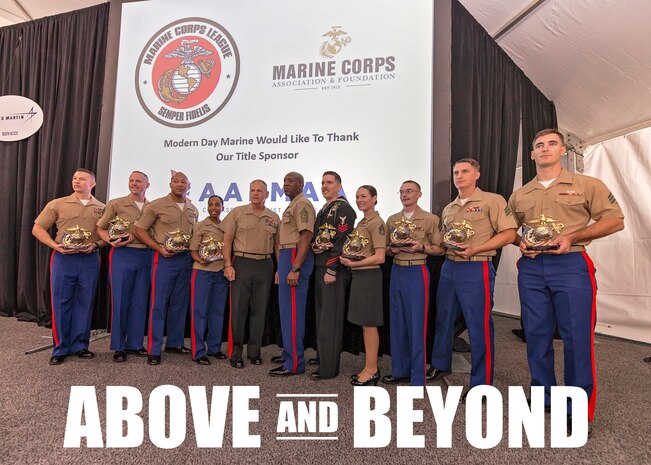 U.S. Marines and a U.S. Navy Chief Hospital Corpsman receive awards from Gen. Robert Neller, commandant of the Marine Corps, and Sgt. Maj. of the Marine Corps Ronald Green, at the 36th annual United States Marine Corps Enlisted Awards Parade and Presentation on Marine Corps Base Quantico, Va., Sept. 26, 2018. The presentation is held to recognize individual achievements of enlisted Marines and Sailors throughout the Marine Corps. (U.S. Marine Corps photo by James H. Frank)