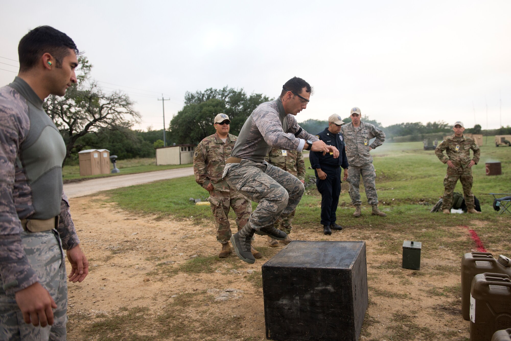 Senior Airman Joseph Pace, 92nd Security Forces Squadron installation patrolman, competes on the Air Mobility Command team during a combat endurance competition during Air Force 2018 Defender Challenge in Joint Base San Antonio, Texas, Sept. 13, 2018. Fourteen Security Forces teams from Great Britain, Germany and U.S. Air Force major commands test their skills in realistic weapons scenarios, simulated dismounted operations and grueling combat endurance events as part of Air Force Defender Challenge. The team with the most combined points wins the coveted Defender Challenge Championship Trophy. (U.S. Air Force photo/ Sarayuth Pinthong)