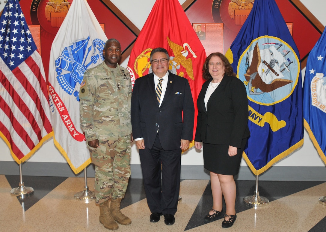 From left to right, DLA Director Lt. Gen. Williams stands next to Maryland Deputy Secretary Of State Luis Borunda and DCAA Director Anita Bales following the ceremony.