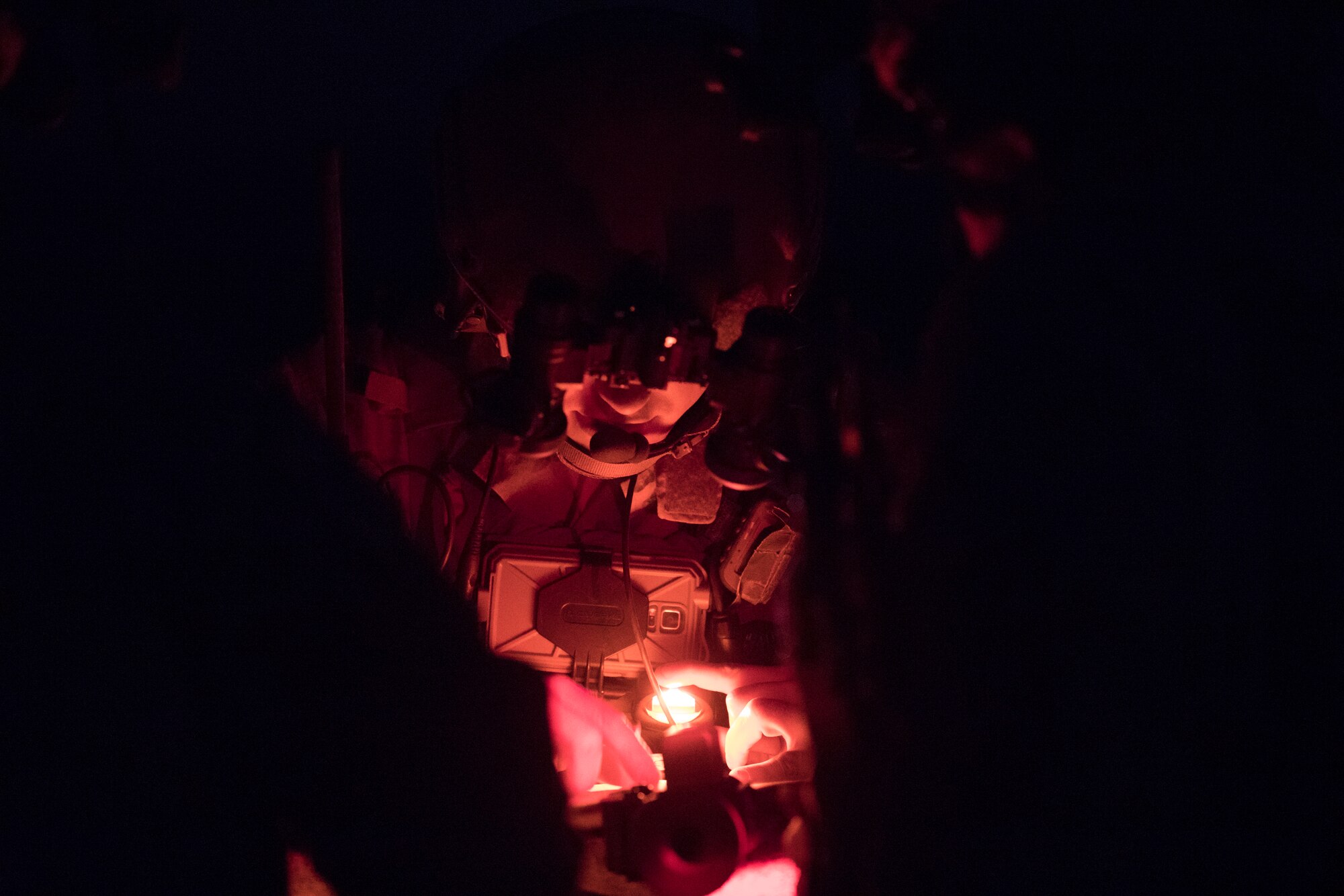 Airmen with the 124th Air Support Operations Squadron and A-10 Thunderbolt II aircrew from the Idaho Air National Guard’s 190th Fighter Squadron, work together during a night mission at the Saylor Creek Range, Sept. 25, 2018. The 124th ASOS provides boots-on-ground communication to pilots in support of close-air-support missions. (U.S. Air National Guard photo by Tech. Sgt. John Winn)