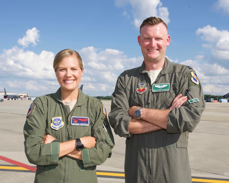 Capt. Meagan Bowman, an instructor pilot with the 911th Air Refueling Squadron and Capt. Harwood Bowman, a fighter pilot with the 4th Fighter Wing,