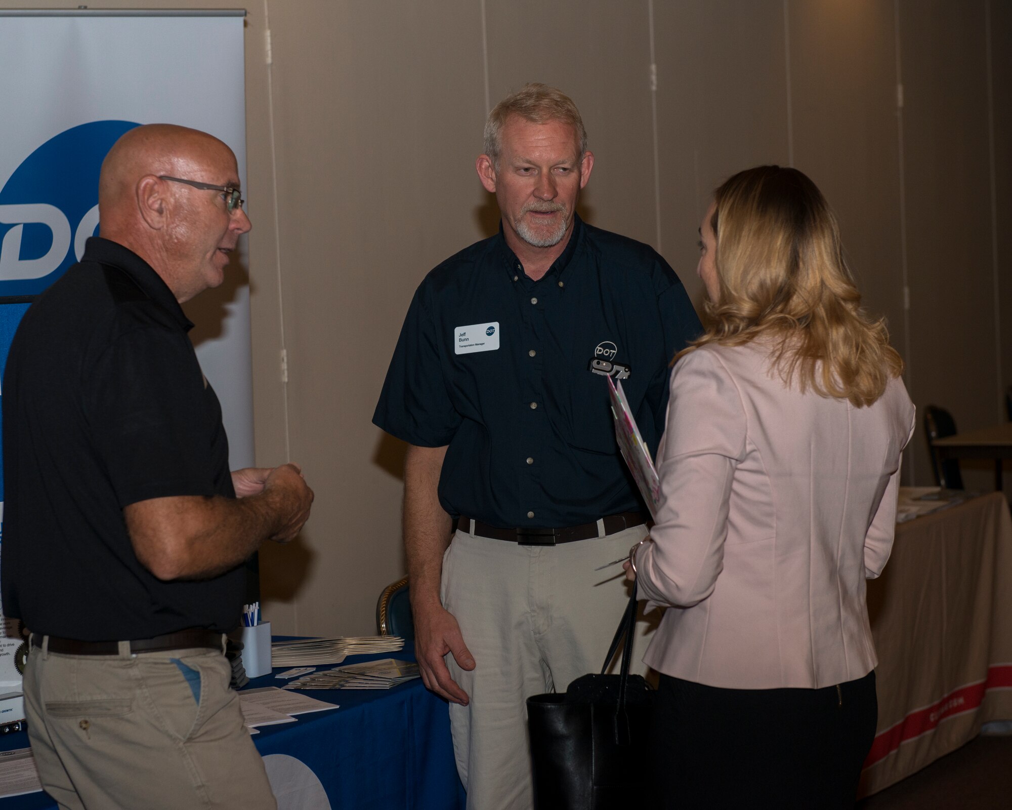 Attendees talk with employers participating in the Airmen and Family Readiness Center spouses job fair, September 25, 2018, at Mountain Home Air Force Base, Idaho. The spouses job fair featured 23 different employers offering positions to Mountain Home AFB personnel and civilians. (U.S. Air Force Photo by Airman 1st Class JaNae Capuno)