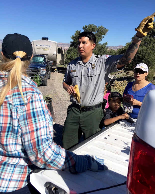 ABIQUIU LAKE, N.M. – Park ranger Nathaniel Naranjo organizes his crew during the lake's National Public Lands Day event, Sept. 22, 2018.