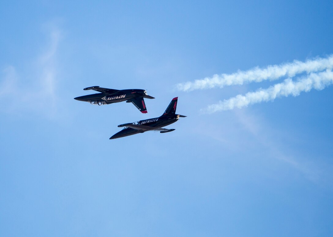 The Patriots Jet Team performs aerobatic maneuvers during the 2018 Marine Corps Air Station Miramar Air Show at MCAS Miramar, Calif., Sept. 28. This year’s air show honors “100 years of women in the Marine Corps” by featuring several performances and displays that highlight accomplishments and milestones women have made since the first female enlistee, Opha May Johnson, who joined the service in 1918. (U.S. Marine Corps photo by Lance Cpl. Samuel Ruiz)