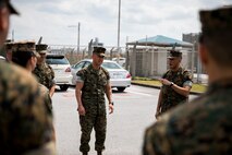 U.S. Marine Corps Col. Joon H. Um, commanding officer of Combat Logistics Regiment 35, 3rd Marine Logistics Group, speaks to senior leaders of 3rd Marine Division before a capabilities showcase tour March 27, 2019 at Camp Kinser, Okinawa, Japan. Senior leaders from 3rd MARDIV came to Camp Kinser to view how CLR-35 supports their Marines on the ground and to learn what logistics capabilities can be utilized by the Marine division. Um is a native of Stamford, Connecticut. (U.S. Marine Corps photo by Cpl. Jamin M. Powell)