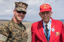 Gilbert Nadeau, a U.S. Navy veteran who served in WWII, speaks to U.S. Marines with Combat Logistics Regiment 3 Support Detachment on Iwo To, Japan March 23, 2019. The 74th Reunion of Honor ceremony remembers veterans who fought for their respective countries on Iwo To’s hallowed ground. Their sacrifice inspired peace, security and stability in the Indo-Pacific region. Nadeau is a native of Escondido, California. (U.S. Marine Corps photo by Lance Cpl. Armando Elizalde)