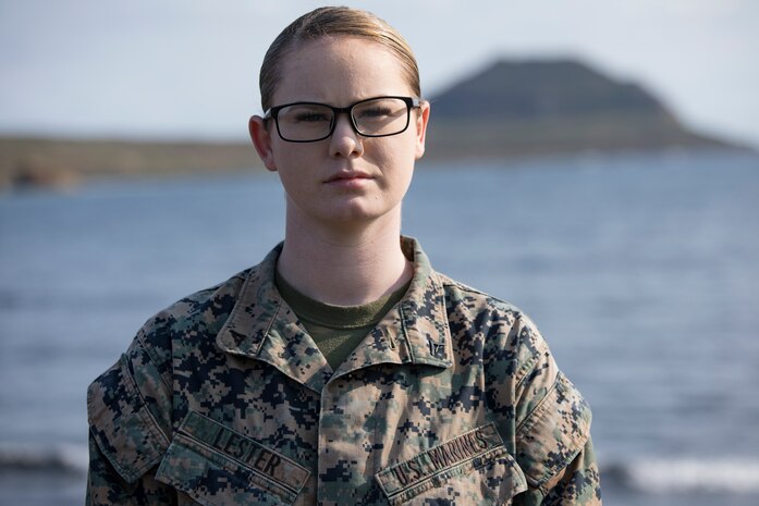 U.S. Marine Corps Lance Cpl. Danikamarie D. Lester, a water support technician with Combat Logistics Regiment 3 Support Detachment, 3rd Marine Logistics Group, poses for a photo on Iwo To, Japan March 22, 2019. The water support technicians made potable water from ocean water to be used in support of the 74th Reunion of Honor on Iwo To. More than 150 Marines and Sailors from III Marine Expeditionary Force and major subordinate commands make up the detachment tasked with all administrative and logistical support. Lester is a native of Deridder, Louisiana. (U.S. Marine Corps photo by Lance Cpl. Armando Elizalde)