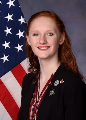 Hannah Bradley, 97th Air Mobility 2018 Youth of the Year, poses for her official photo, Feb. 27, 2019, at Altus Air Force Base, Okla. Being named Youth of The Year is the highest honor an Altus AFB Teen Programs member can receive. (U.S. Air Force photo by Senior Airman Cody Dowell)