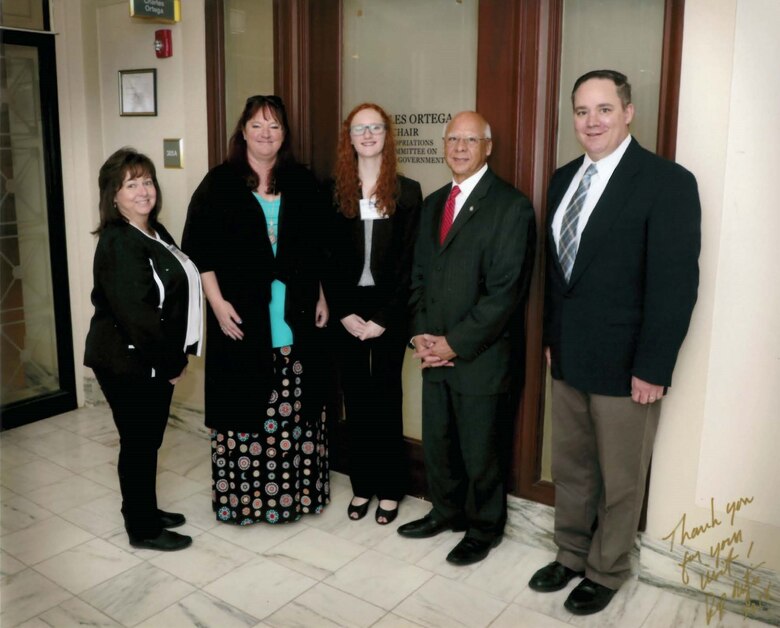 Hannah Bradley, 97th Air Mobility 2018 Youth of the Year, takes a group photo with Rep. Charles Ortega, Oklahoma House of Representatives district 52. (Courtesy photo by Shawna Heiser)