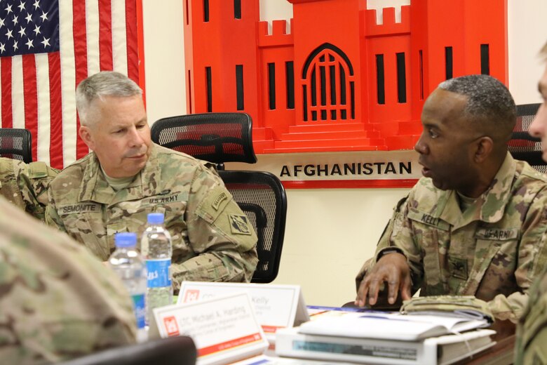 Afghanistan District Commander, Jason Kelly goes over the 90-day plan and overview of the more than $1B program in place in theater, with Chief of Engineers LTG Todd T. Semonite during a recent visit to the District.