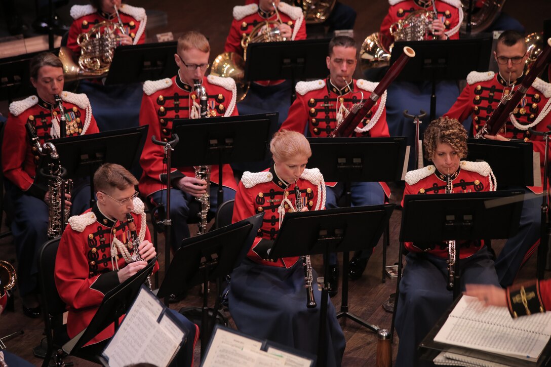 On March 31, 2019, “The President’s Own” U.S. Marine Band presented a concert titled “Song and Dance” at the Rachel M. Schlesinger Concert Hall and Arts Center at Northern Virginia Community College in Alexandria, Va. The concert featured euphonium player Peyton Sills, the winner of the Marine Band’s Concerto Competition for High School Musicians.