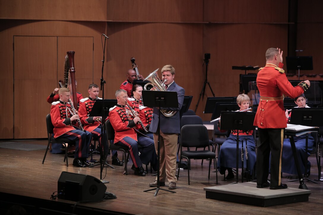 On March 31, 2019, “The President’s Own” U.S. Marine Band presented a concert titled “Song and Dance” at the Rachel M. Schlesinger Concert Hall and Arts Center at Northern Virginia Community College in Alexandria, Va. The concert featured euphonium player Peyton Sills, the winner of the Marine Band’s Concerto Competition for High School Musicians.