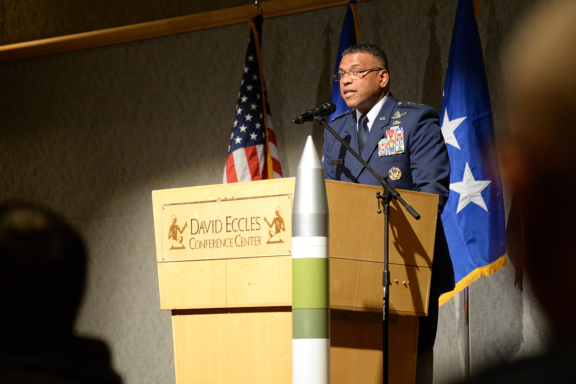Lieutenant Gen. Richard M. Clark, deputy chief of staff for, Strategic Deterrence and Nuclear Integration, addresses guests at the 30th Annual Air Force Association Brent Scowcroft awards banquet held at the Eccles Conference Center in Ogden, Utah, March 21, 2019. (U.S. Air Force photo by Alex R. Lloyd)