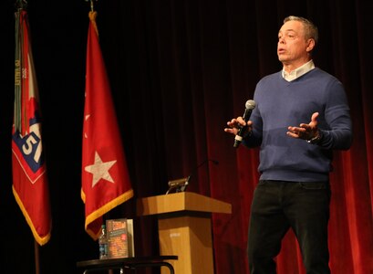 U. S. Army North hosted a "Ready and Resilient" event with comedian Bernie McGrenahan for military members, Department of Defense civilians and family members at the Fort Sam Houston Theater March 29. The event provided resiliency support to the military through Bernie's "Comedy for a Cure" stand-up show and his personal life testimonial.