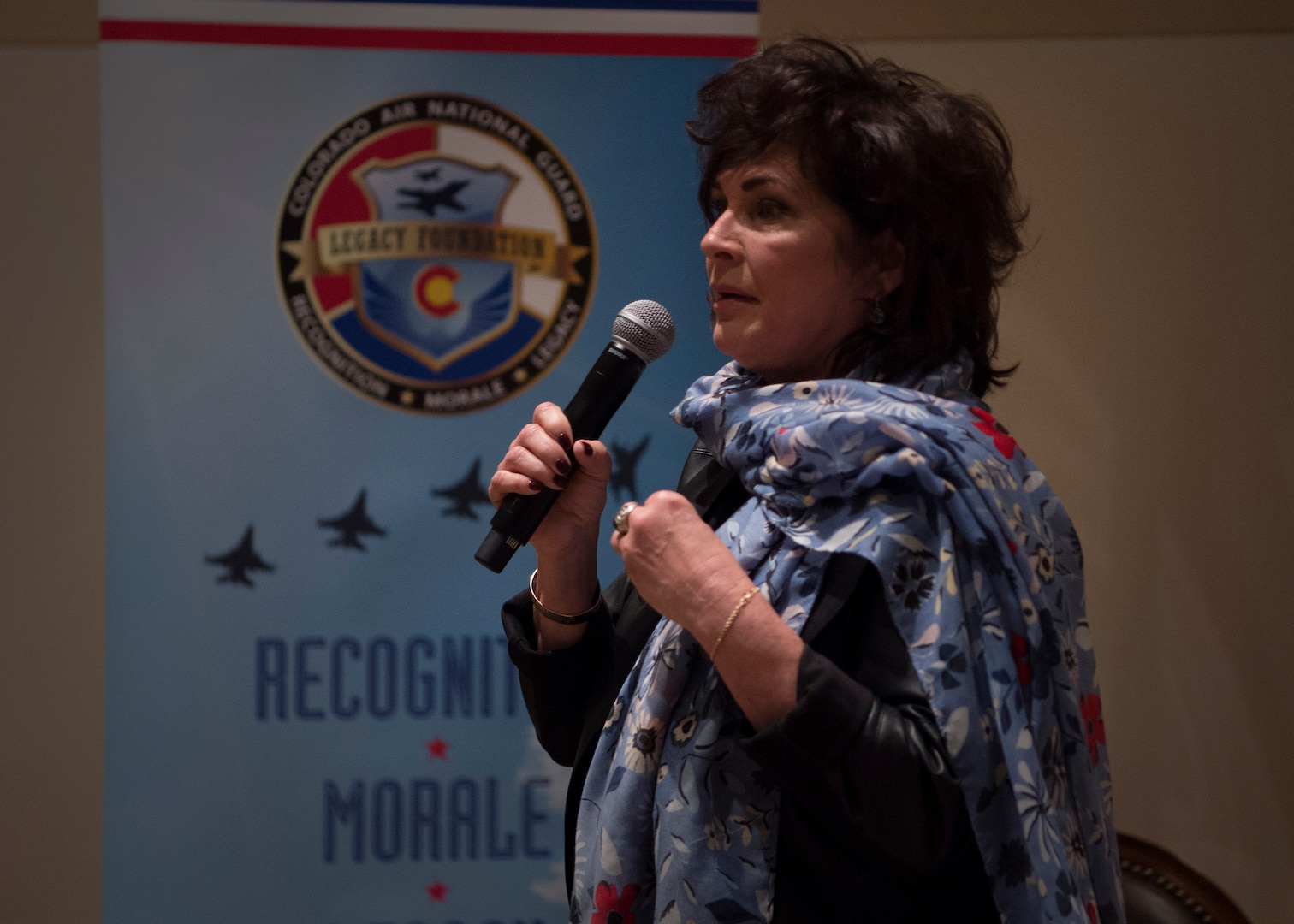 Janine Sijan,Capt. Lance Sijan's sister, speaks to Team Buckley about her brother's life at the Leadership Development Center on Buckley Air force Base March 27, 2019.Capt. Sijan died January 22, 1968, and was the first Air Force Academy graduate to receive the Medal of Honor. (U.S. Air Force photo by Senior Airman Codie Collins)