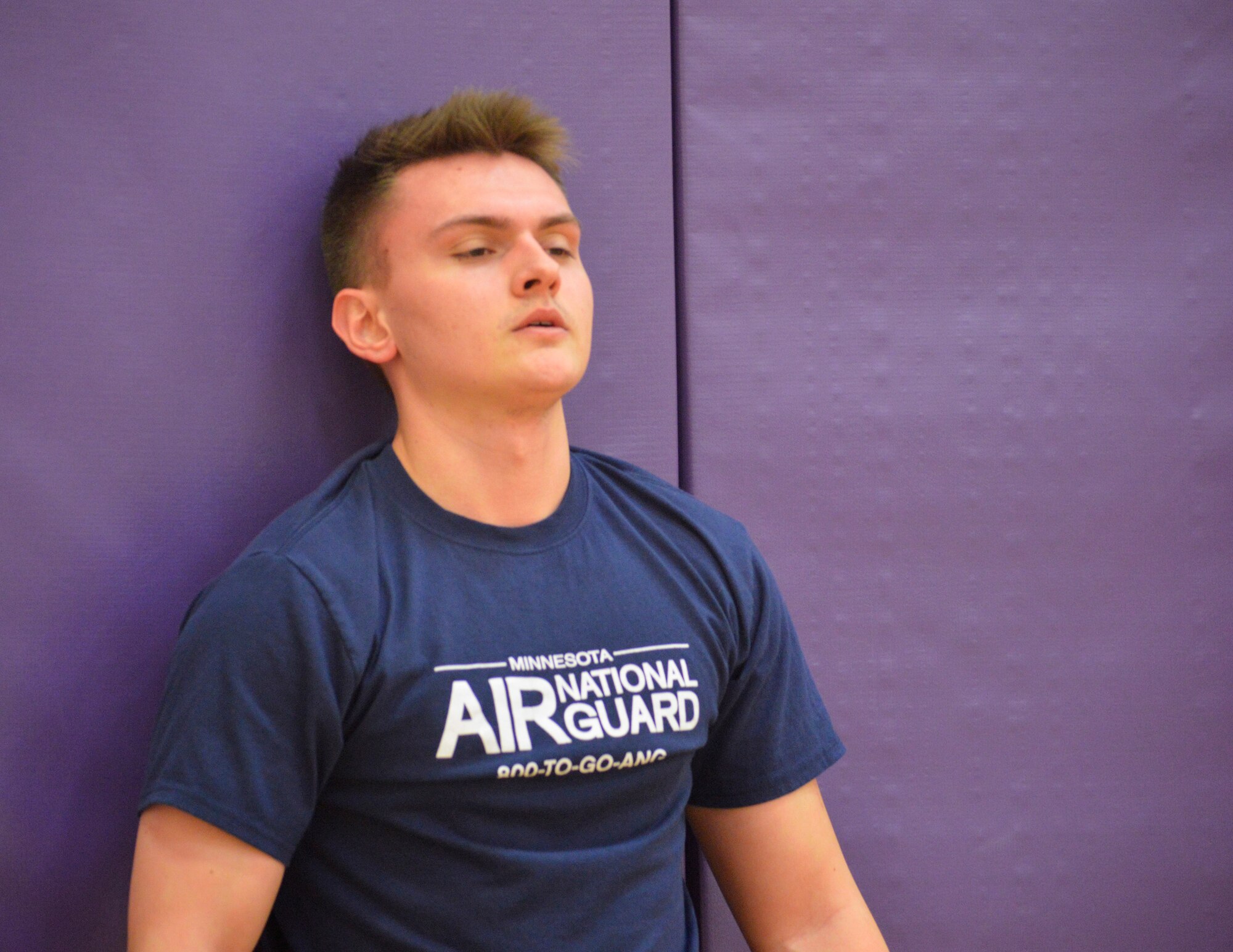 Members from the 133rd Airlift Wing’s Rookie Ranks program participate in a high-intensity intermittent training session and yoga in Minneapolis, Minn., March 23, 2019.